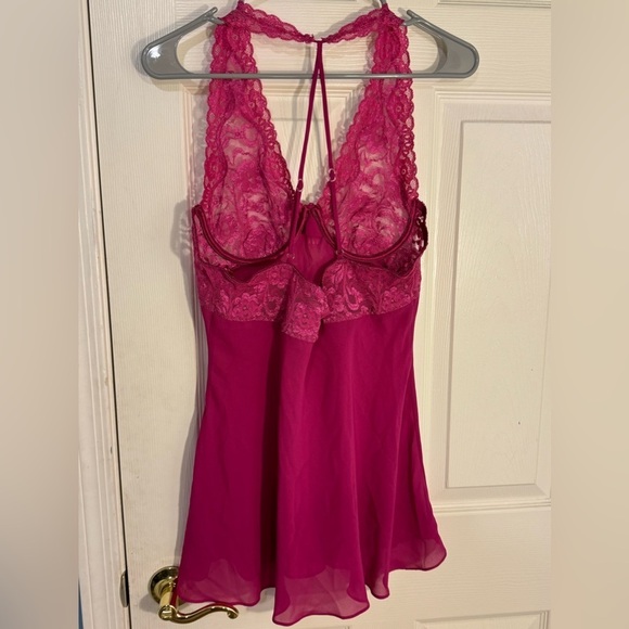 Seductive Wear By Cinema Etoile Night Gown Chemise Pink Lace Halter Slip Dress M - Picture 3 of 11
